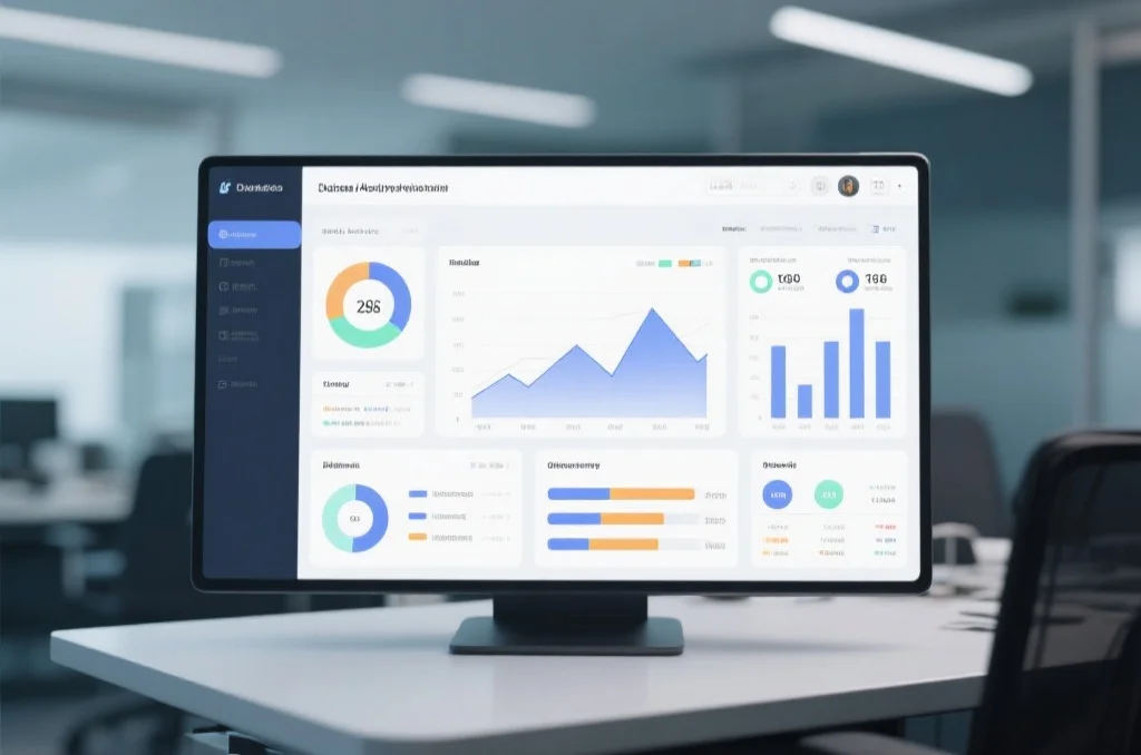 数据分析仪表板展示各种图表和数据洞察